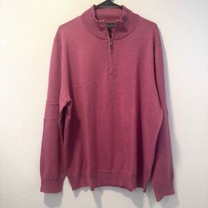 Brooks Brothers Men's-XL Sweater Pink Supima Cotton‎ Quarter Zip Logo